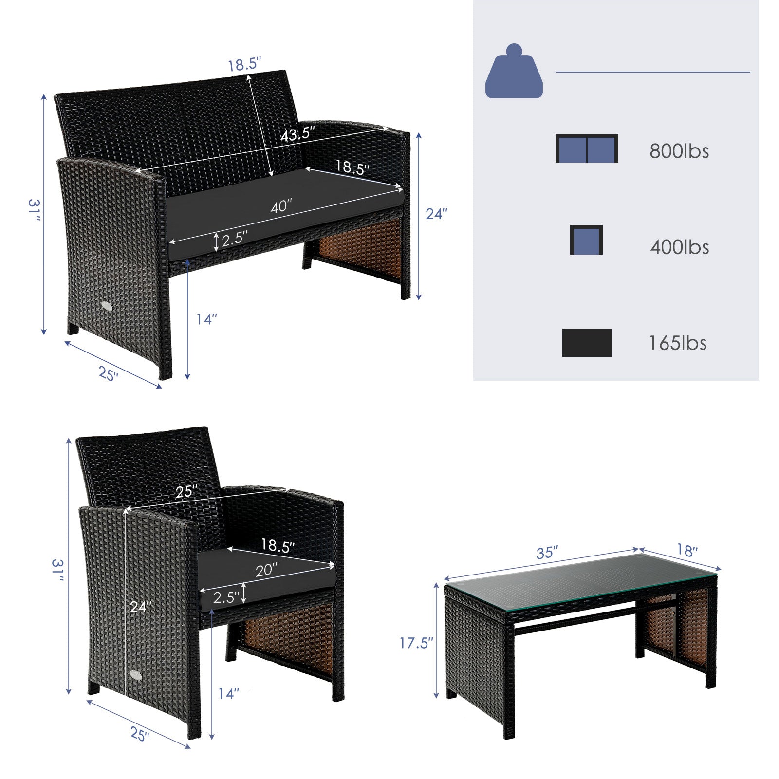 4 Piece Patio Rattan Furniture Set, Coffee Table, Black Patio Furniture Sets at Gallery Canada