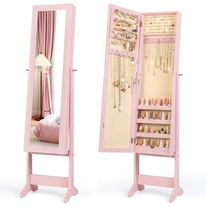 Mirrored Standing Jewelry Cabinet Storage Box, Pink Jewelry Armoires at Gallery Canada
