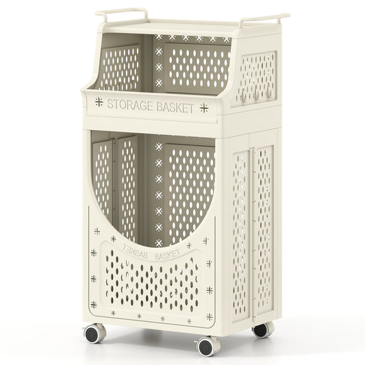 3-Tier Laundry Cart, Folding Hamper, Lockable Wheels, Beige Laundry Baskets Beige at Gallery Canada
