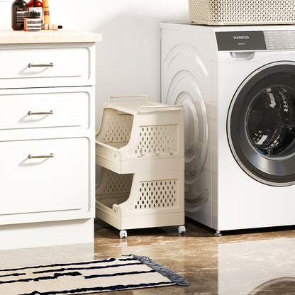 3-Tier Rolling Laundry Basket, Plastic Storage Cart With Wheels, Beige Laundry Baskets at Gallery Canada