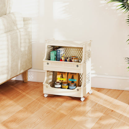3-Tier Rolling Laundry Basket, Plastic Storage Cart With Wheels, Beige Laundry Baskets at Gallery Canada