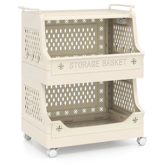 3-Tier Rolling Laundry Basket, Plastic Storage Cart With Wheels, Beige Laundry Baskets Beige at Gallery Canada