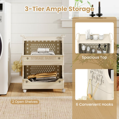 3-Tier Rolling Laundry Basket, Plastic Storage Cart With Wheels, Beige Laundry Baskets at Gallery Canada