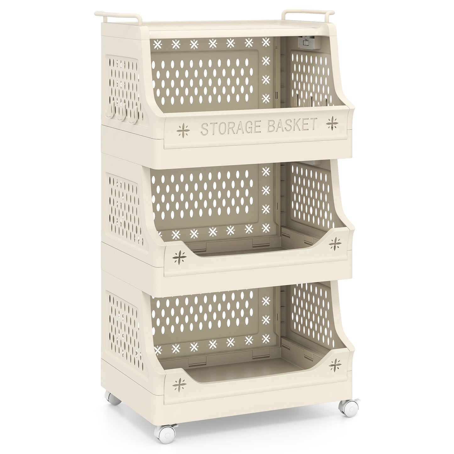 4-Tier Rolling Laundry Basket, Plastic Storage Cart With Wheels, Beige Laundry Baskets Beige at Gallery Canada