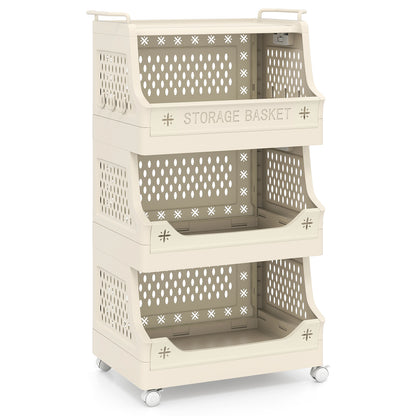4-Tier Rolling Laundry Basket, Plastic Storage Cart With Wheels, Beige Laundry Baskets Beige at Gallery Canada
