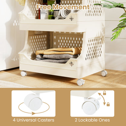 4-Tier Rolling Laundry Basket, Plastic Storage Cart With Wheels, Beige Laundry Baskets at Gallery Canada