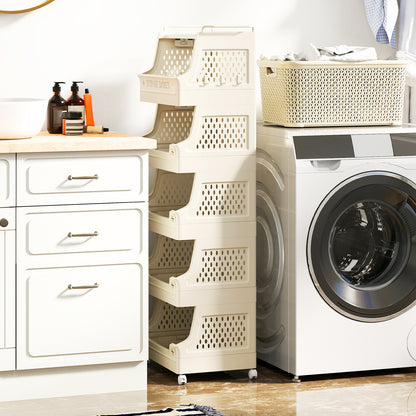 6-Tier Rolling Laundry Basket, Plastic Storage Cart With Wheels, Beige Laundry Baskets at Gallery Canada