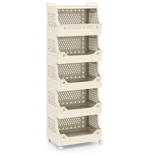 6-Tier Rolling Laundry Basket, Plastic Storage Cart With Wheels, Beige Laundry Baskets Beige at Gallery Canada