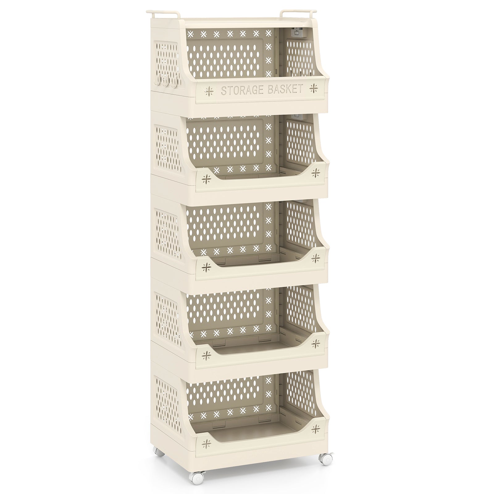 6-Tier Rolling Laundry Basket, Plastic Storage Cart With Wheels, Beige Laundry Baskets at Gallery Canada