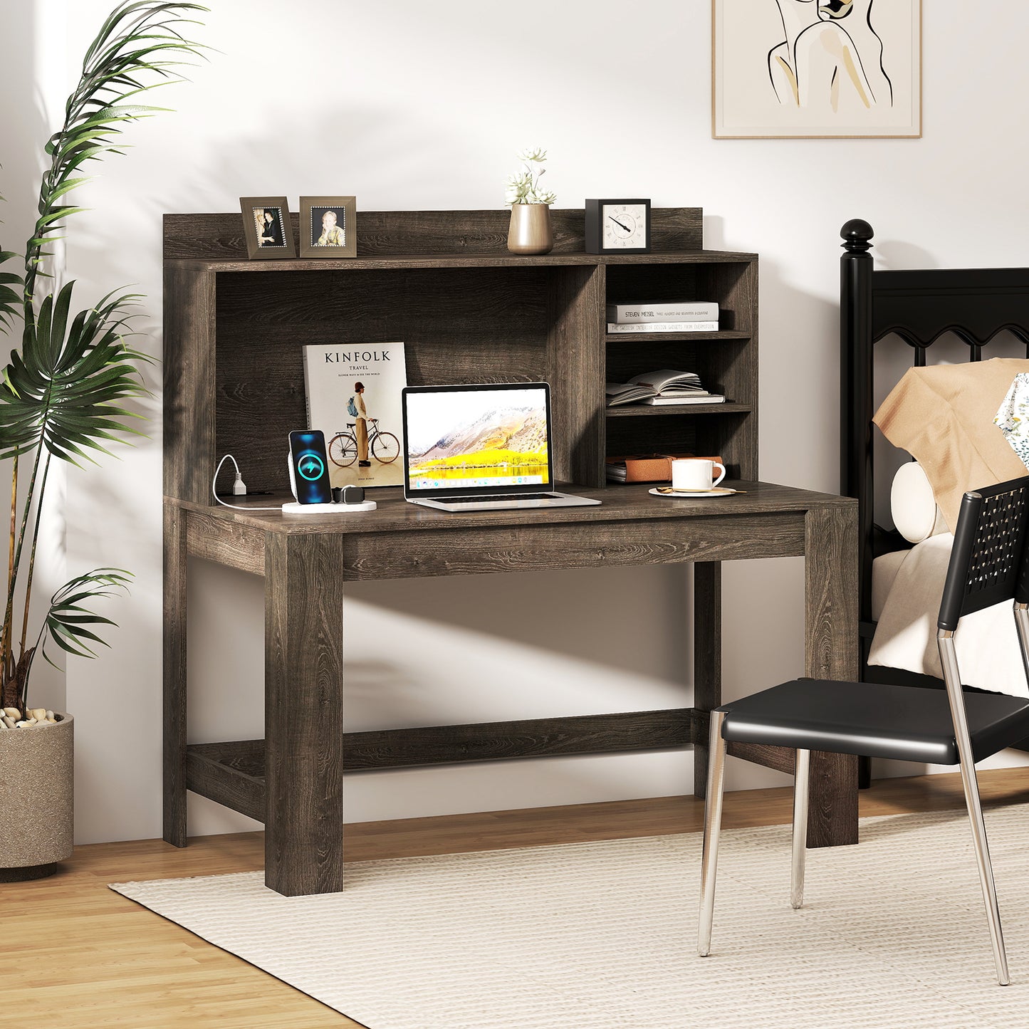 Modern Computer Desk With Hutch, Storage Shelves, Oak Computer Desks at Gallery Canada