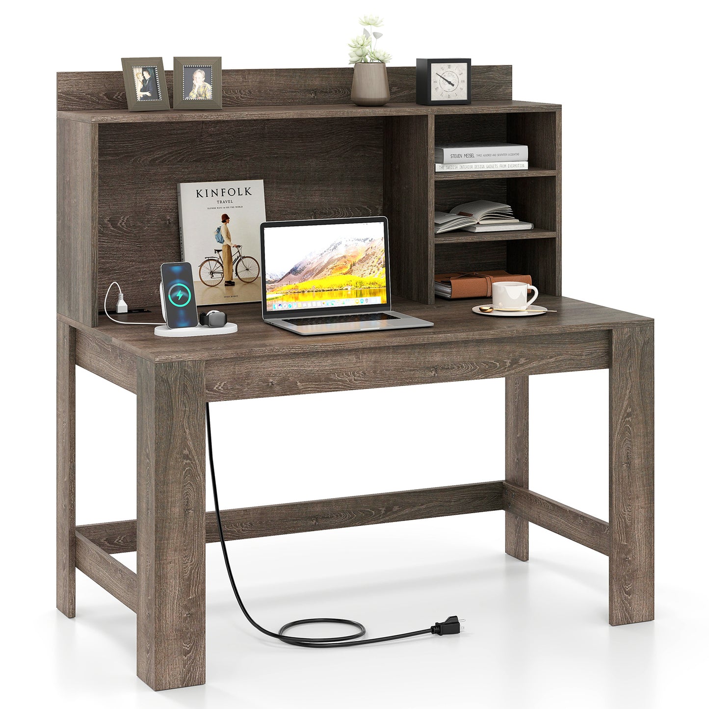 Modern Computer Desk With Hutch, Storage Shelves, Oak Computer Desks at Gallery Canada