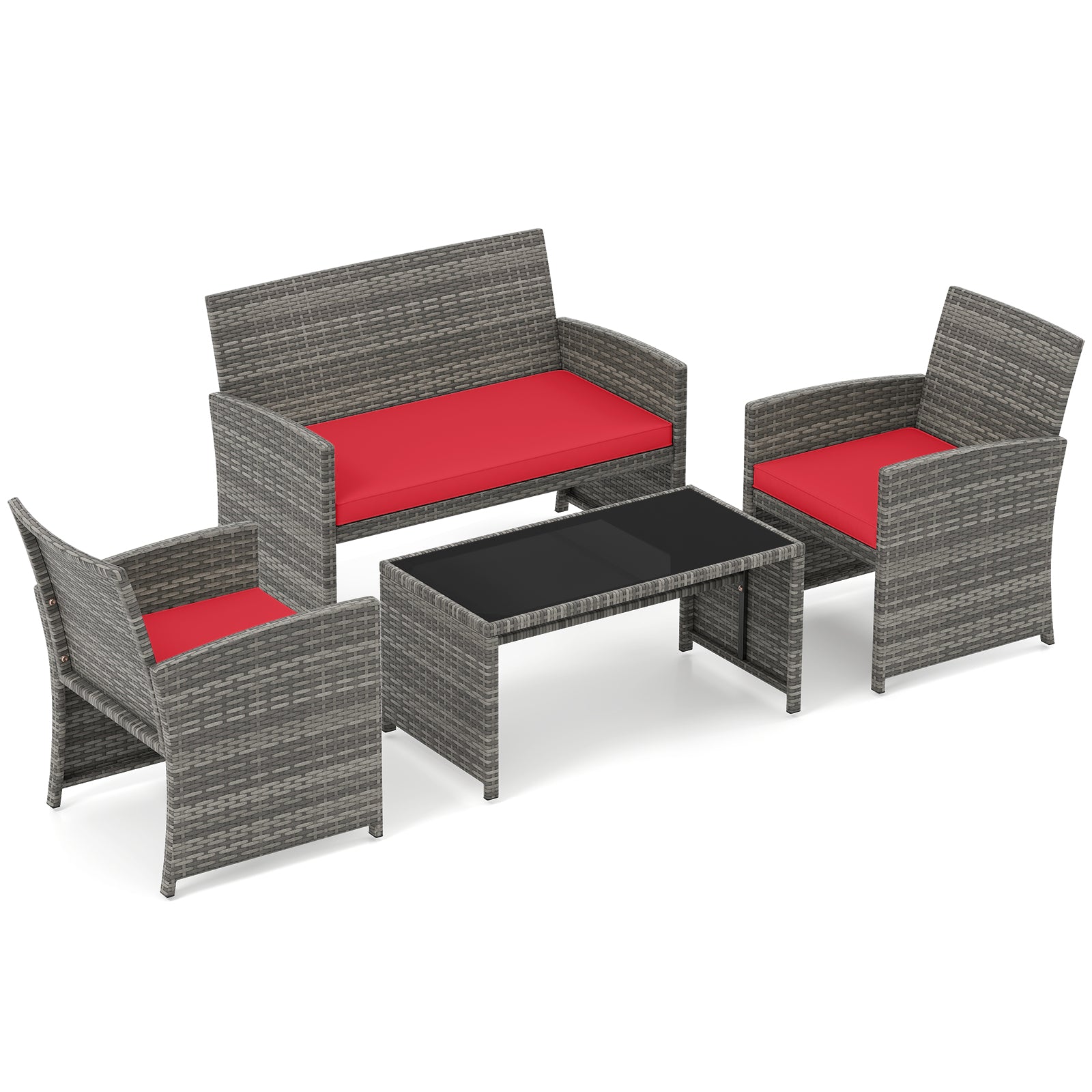 4 Piece Patio Conversation Set, Rattan Chair Loveseat Table, Red Patio Conversation Sets at Gallery Canada