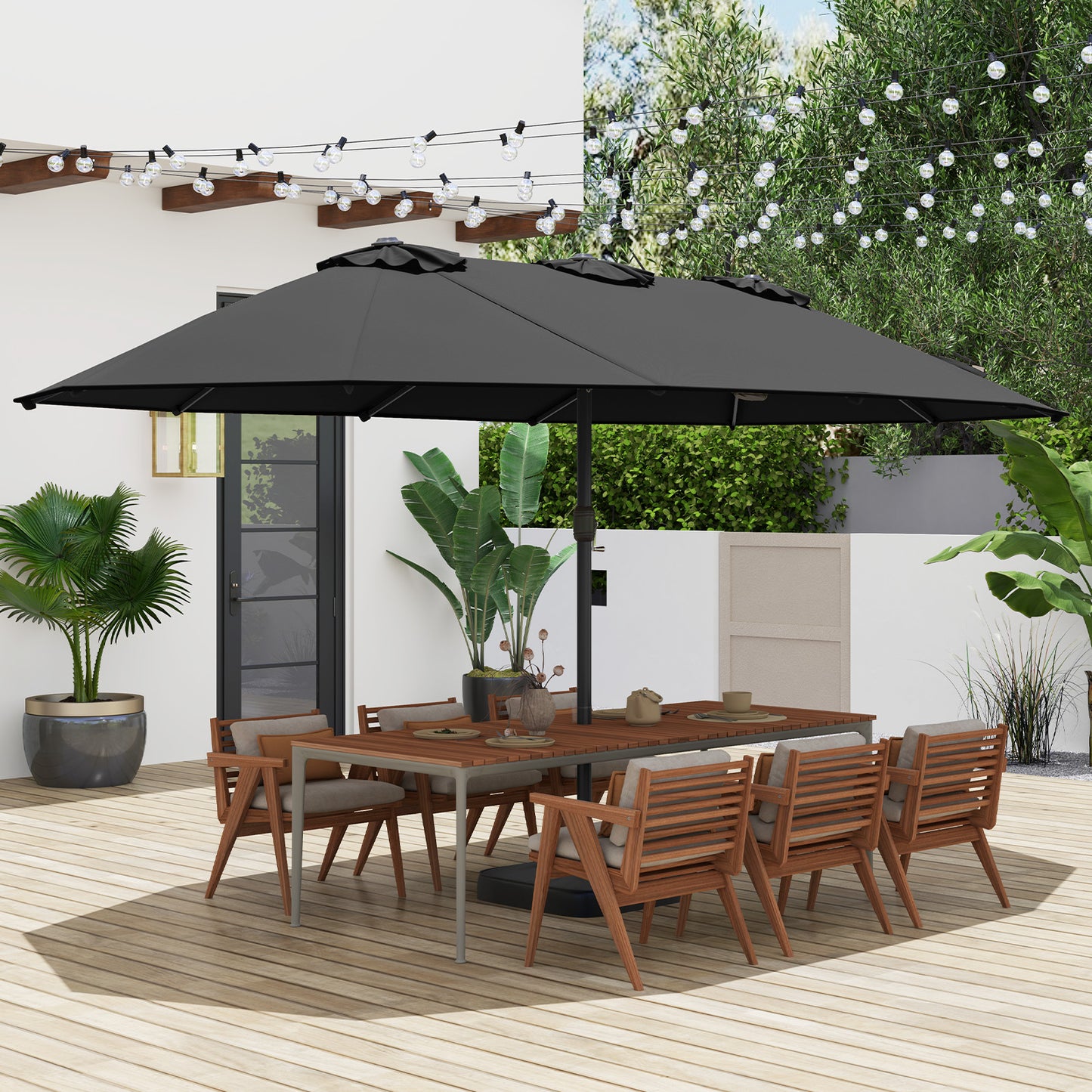 15 Feet Double-Sided Twin Patio Umbrella, Black Outdoor Umbrellas at Gallery Canada