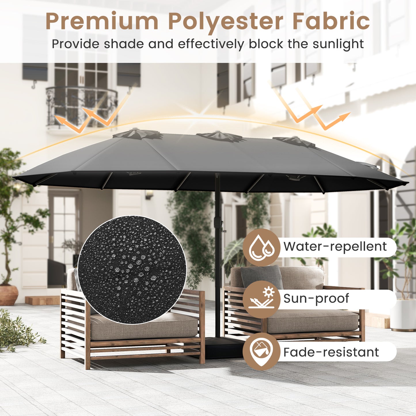 15 Feet Double-Sided Twin Patio Umbrella, Black Outdoor Umbrellas at Gallery Canada