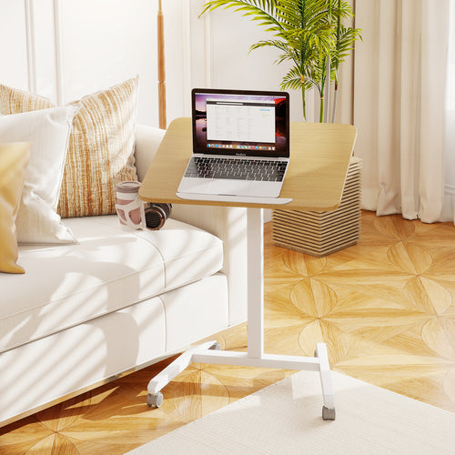Foldable Mobile Standing Desk, 90° Tiltable Tabletop, Natural
