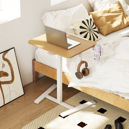 Foldable Mobile Standing Desk With Hook And Cup Holder, Natural