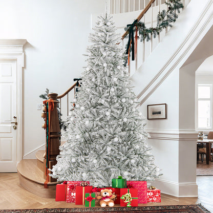 8 Feet Snow-flocked Artificial Christmas Tree Pre-lit Hinged with 81 Sphere Lights and Remote-L, Green Christmas Tree at Gallery Canada