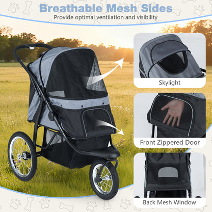 3-Wheel Pet Stroller, Foldable Jogger, Gray Dog Supplies at Gallery Canada