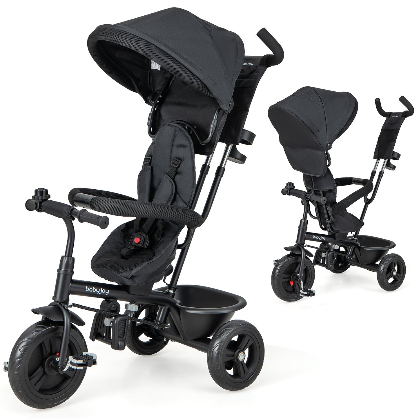 4-In-1 Baby Trike With Removable Canopy, Adjustable Push Handle, Gray Baby Strollers at Gallery Canada