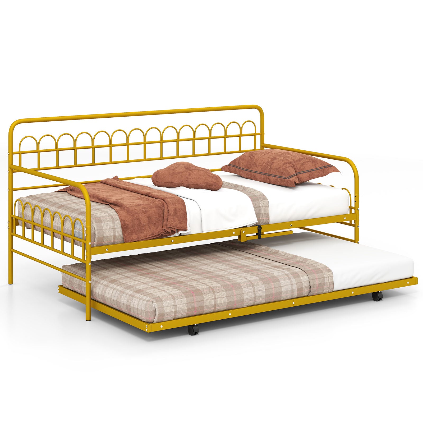 Twin Daybed With Curved Backrest, Armrests, Gold Trundle Bed Frame Gold at Gallery Canada