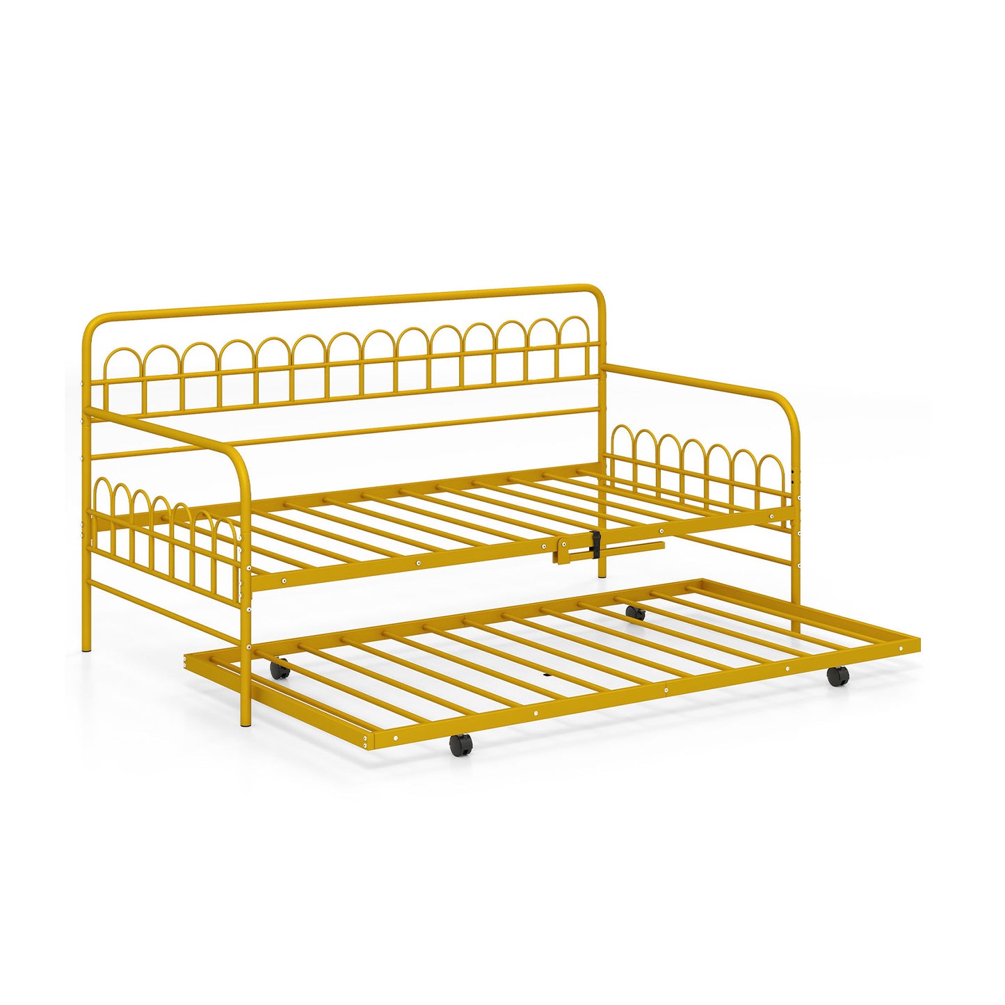 Twin Daybed With Curved Backrest, Armrests, Gold Trundle Bed Frame at Gallery Canada