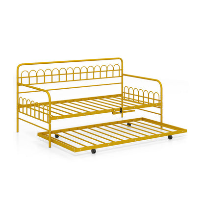 Twin Daybed With Curved Backrest, Armrests, Gold Trundle Bed Frame at Gallery Canada