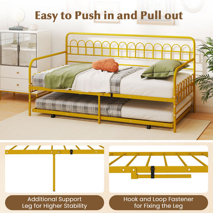 Twin Daybed With Curved Backrest, Armrests, Gold Trundle Bed Frame at Gallery Canada