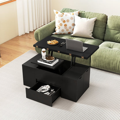 3-in-1 Expandable Lift Top Coffee Table with 4 Storage Stools and Hidden Compartment for 4-8 People, Black Coffee Tables at Gallery Canada