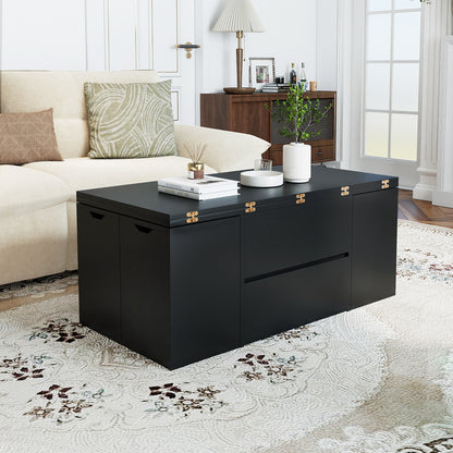 3-in-1 Expandable Lift Top Coffee Table with 4 Storage Stools and Hidden Compartment for 4-8 People, Black Coffee Tables at Gallery Canada