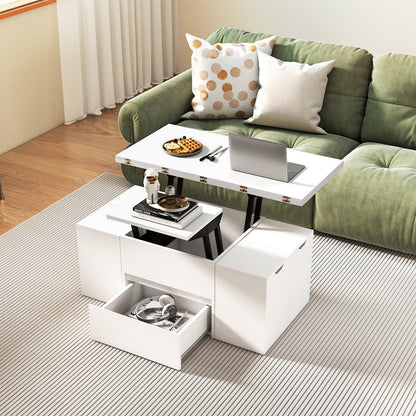3-in-1 Expandable Lift Top Coffee Table with 4 Storage Stools and Hidden Compartment for 4-8 People, White Coffee Tables at Gallery Canada