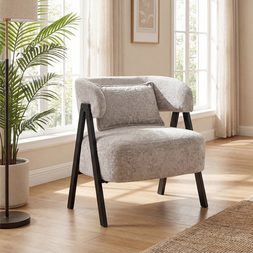 Faux Rabbit Fur Barrel Accent Chair, Gray