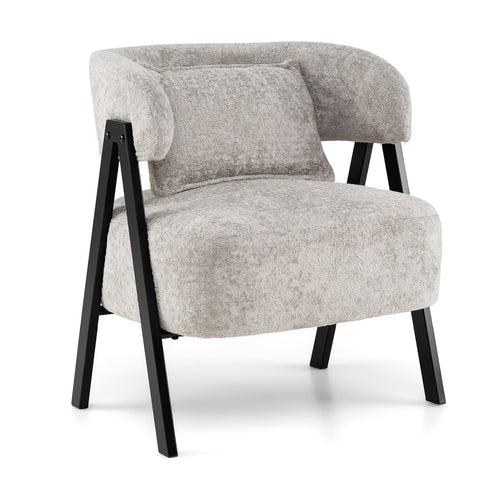 Faux Rabbit Fur Barrel Accent Chair, Gray