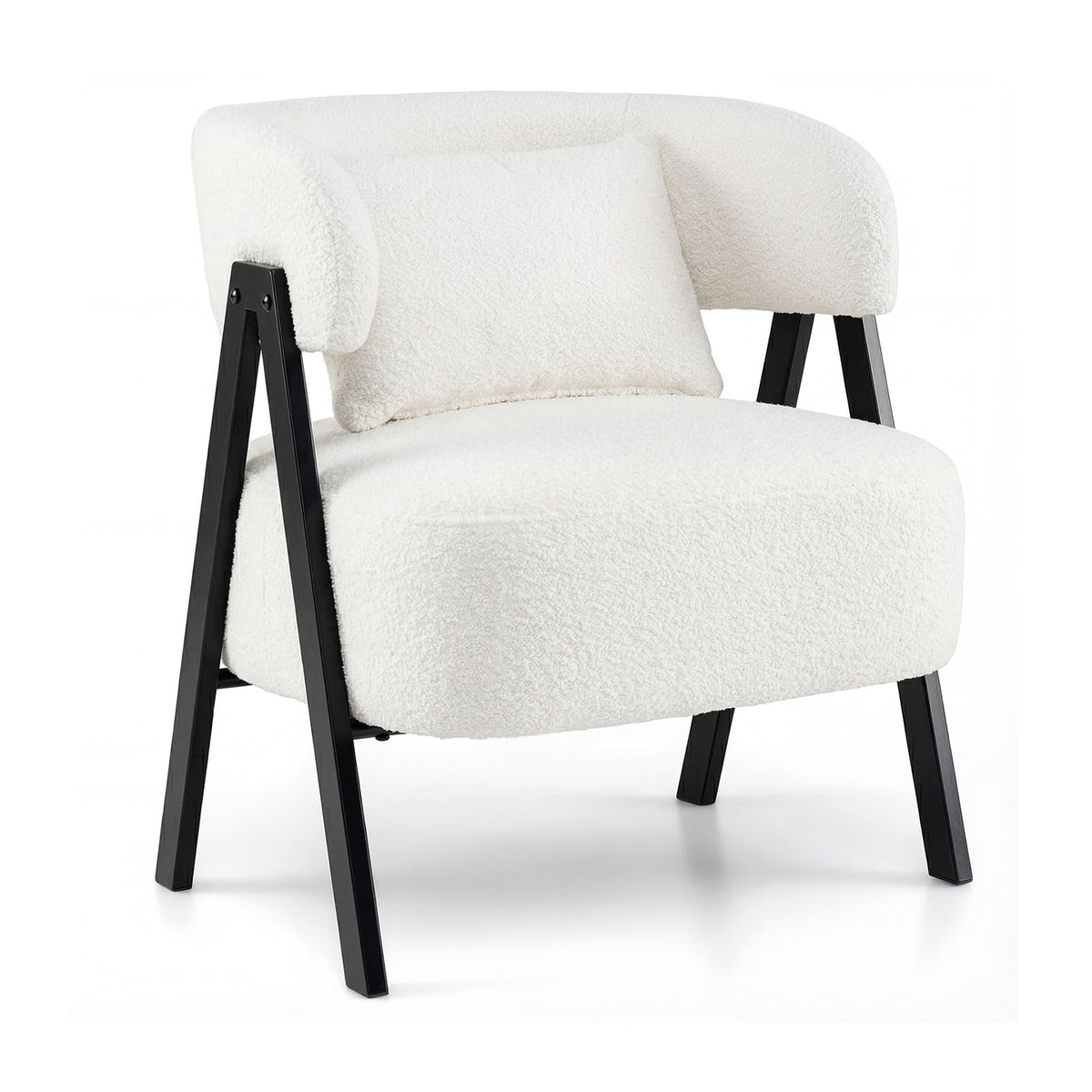 Barrel Accent Chair Faux Rabbit Fur Upholstered Armchair, White Accent Chairs White at Gallery Canada