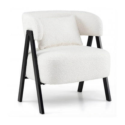 Barrel Accent Chair Faux Rabbit Fur Upholstered Armchair, White Accent Chairs White at Gallery Canada
