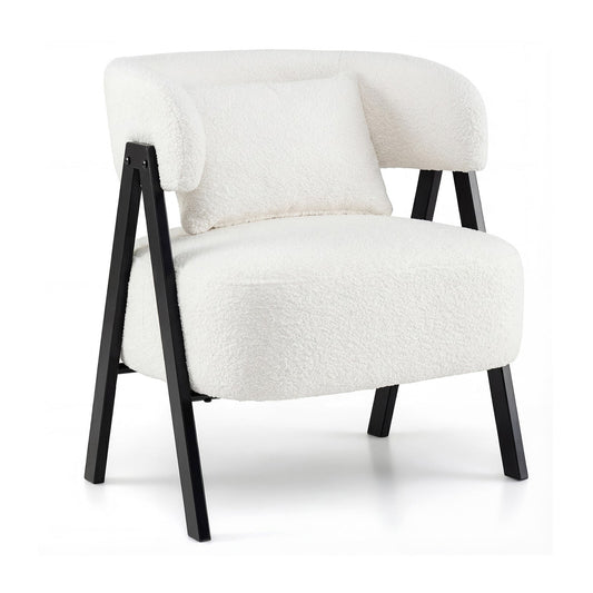 Barrel Accent Chair Faux Rabbit Fur Upholstered Armchair, White Accent Chairs White at Gallery Canada
