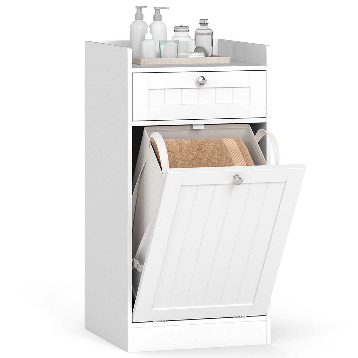 Laundry Hamper Cabinet With Drawer, Tilt-Out Design, White Laundry Baskets at Gallery Canada