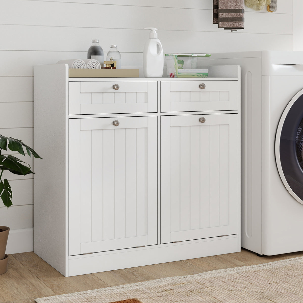 Double Tilt-Out Laundry Hamper Cabinet, 2 Drawers, Removable Bags, White Laundry Baskets at Gallery Canada