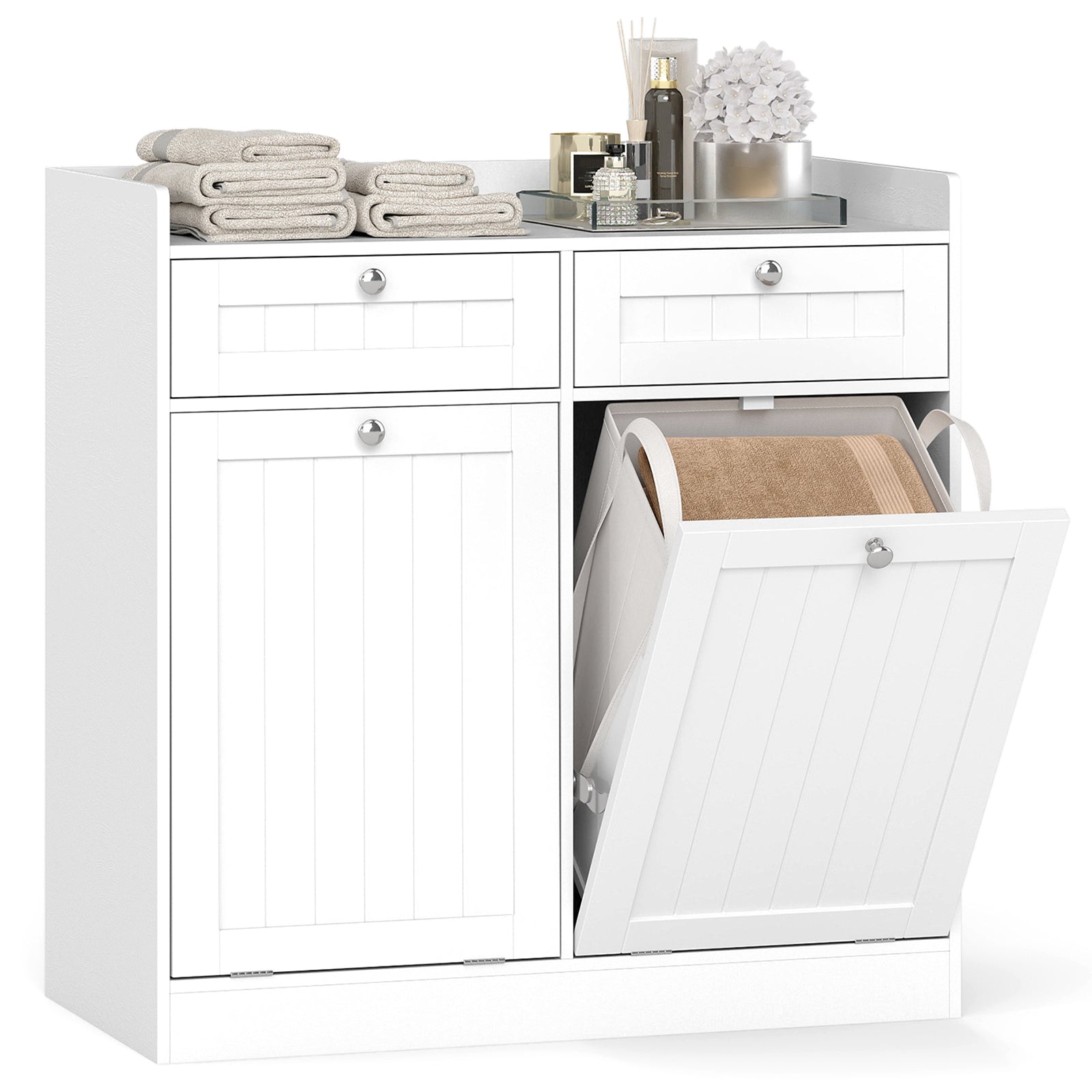 Double Tilt-Out Laundry Hamper Cabinet, 2 Drawers, Removable Bags, White Laundry Baskets White at Gallery Canada