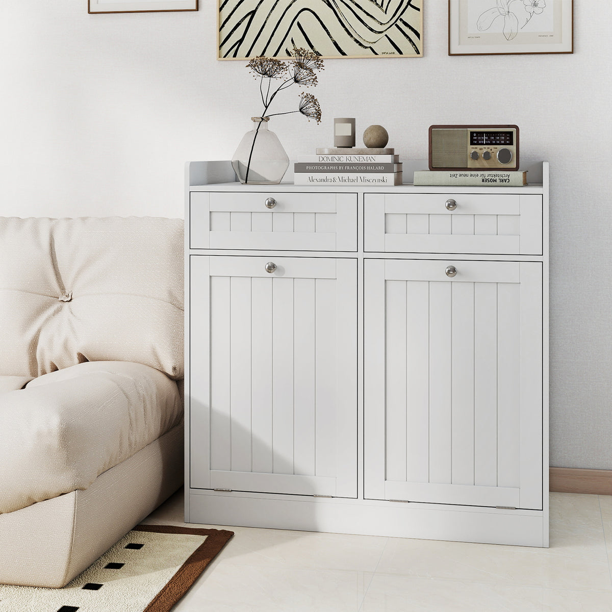 Double Tilt-Out Laundry Hamper Cabinet, 2 Drawers, Removable Bags, White Laundry Baskets at Gallery Canada
