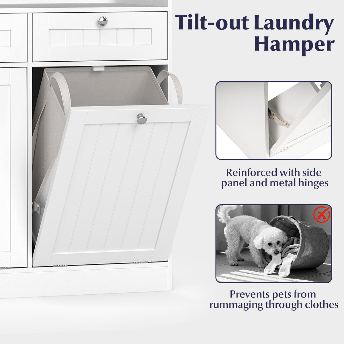 Double Tilt-Out Laundry Hamper Cabinet, 2 Drawers, Removable Bags, White Laundry Baskets at Gallery Canada