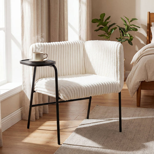 Accent Chair with Tray Table, Metal Frame, Beige