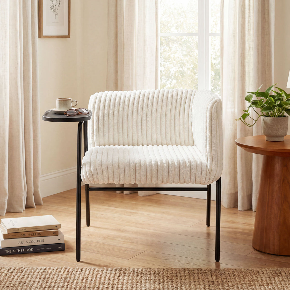 Accent Chair with Tray Table, Metal Frame, Beige Accent Chairs at Gallery Canada