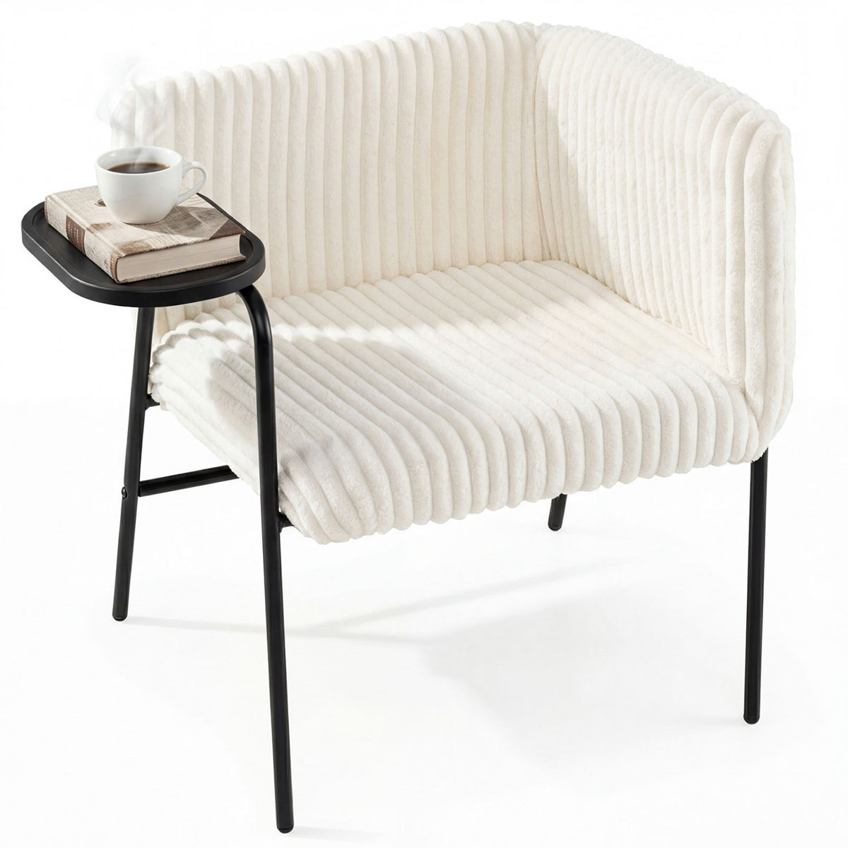 Accent Chair with Tray Table, Metal Frame, Beige Accent Chairs Beige at Gallery Canada