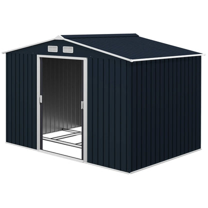 9.1'x6.4'x6.3' Garden Storage Shed, Foundation Kit, Metal Tool House, Double Doors, Dark Grey Sheds at Gallery Canada