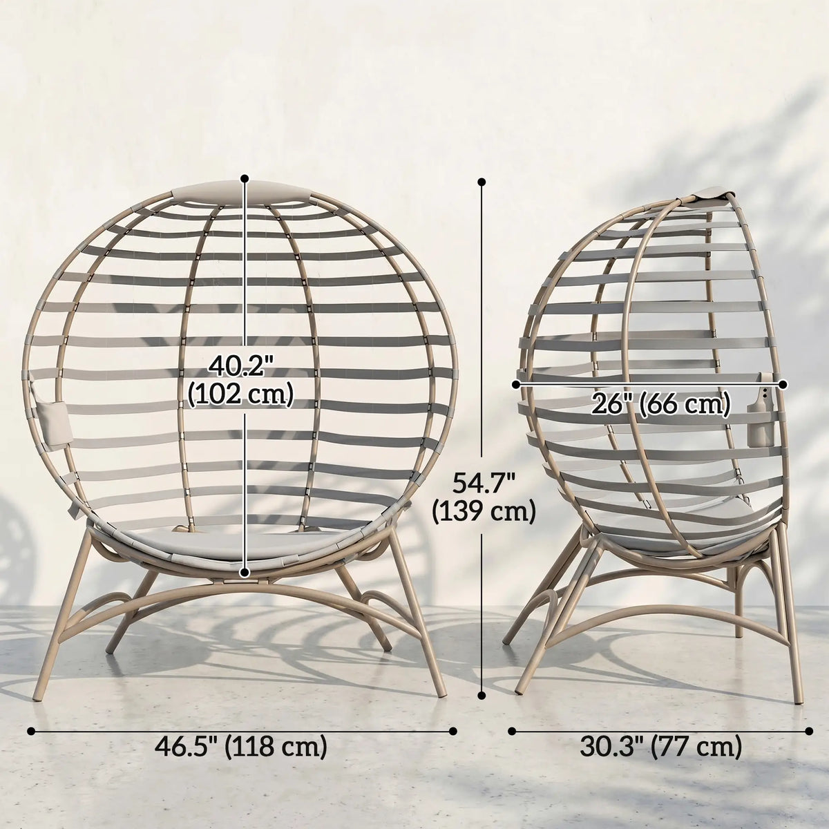 Egg Patio Lounge Chair, Foldable, with Cushion & Pocket, Light Grey, Light Grey Patio Chairs at Gallery Canada