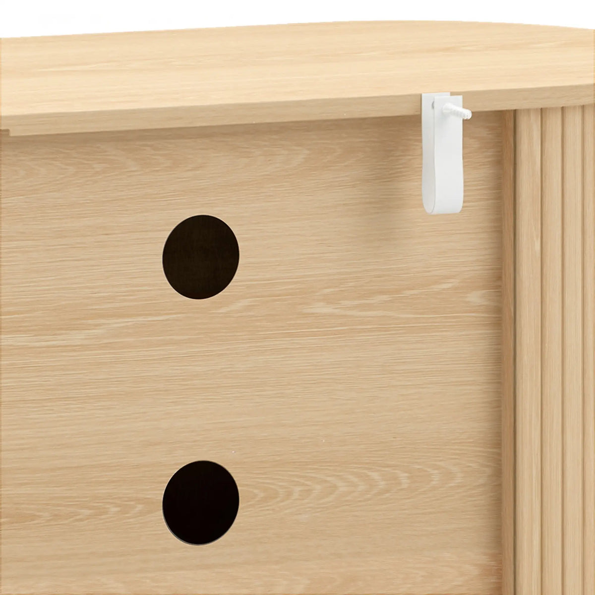 TV Stand for TVs up to 60", Modern Entertainment Center with Curved Sliding Doors, Natural Wood TV Stands at Gallery Canada