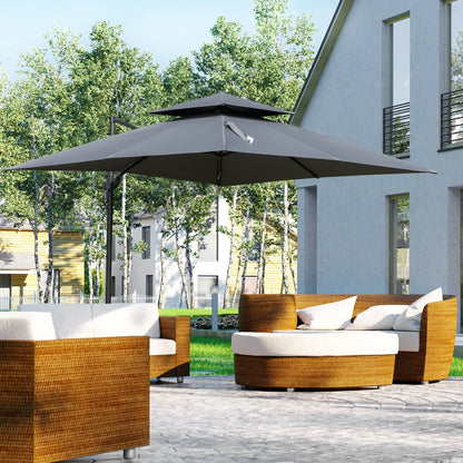 10' x 10' Cantilever Patio Umbrella, Double Top, 360° Rotation, 5 Tilt Angles, Charcoal Grey Cantilever Umbrellas at Gallery Canada