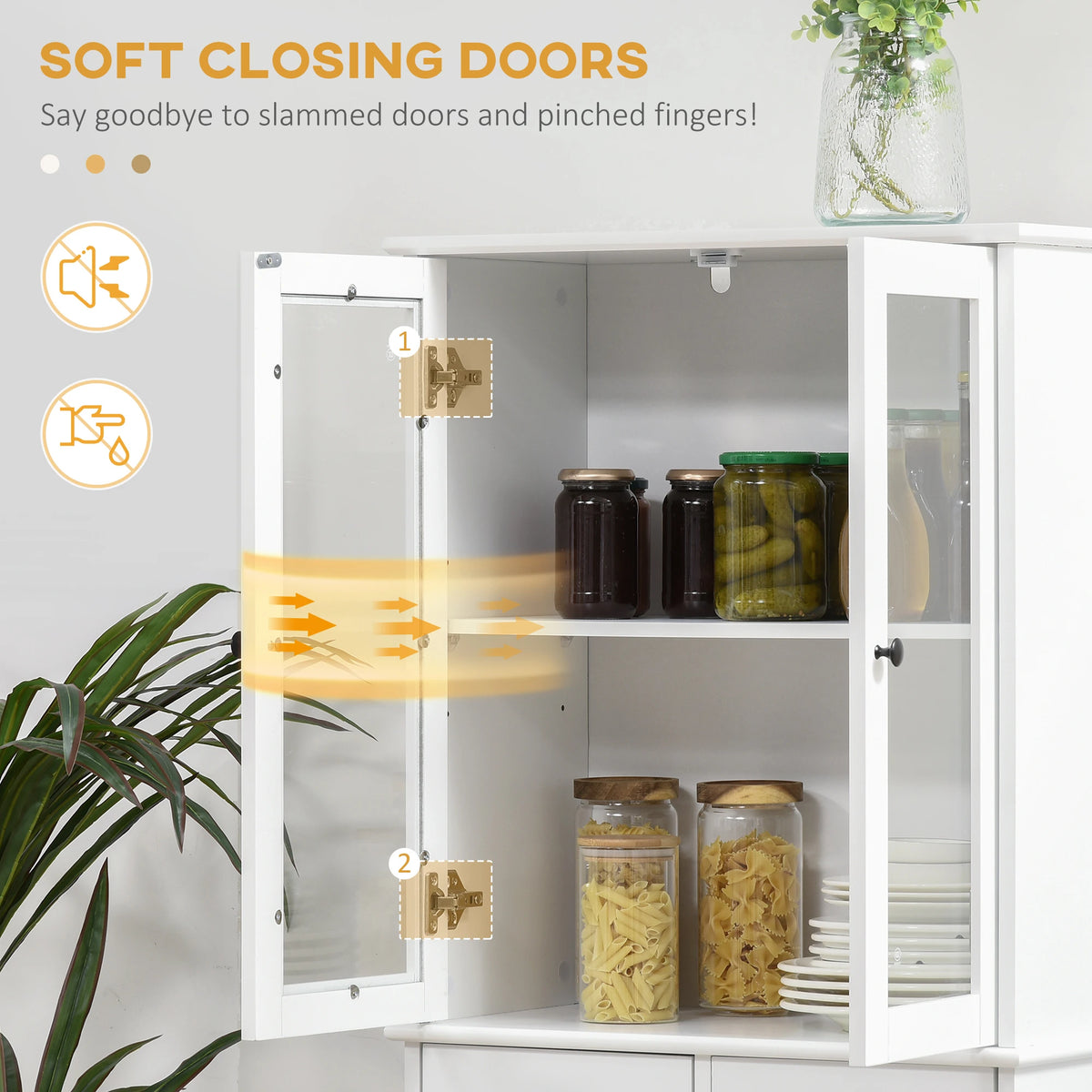 61" Kitchen Pantry Cabinet, Freestanding Farmhouse Style, White Kitchen Pantry Cabinets at Gallery Canada