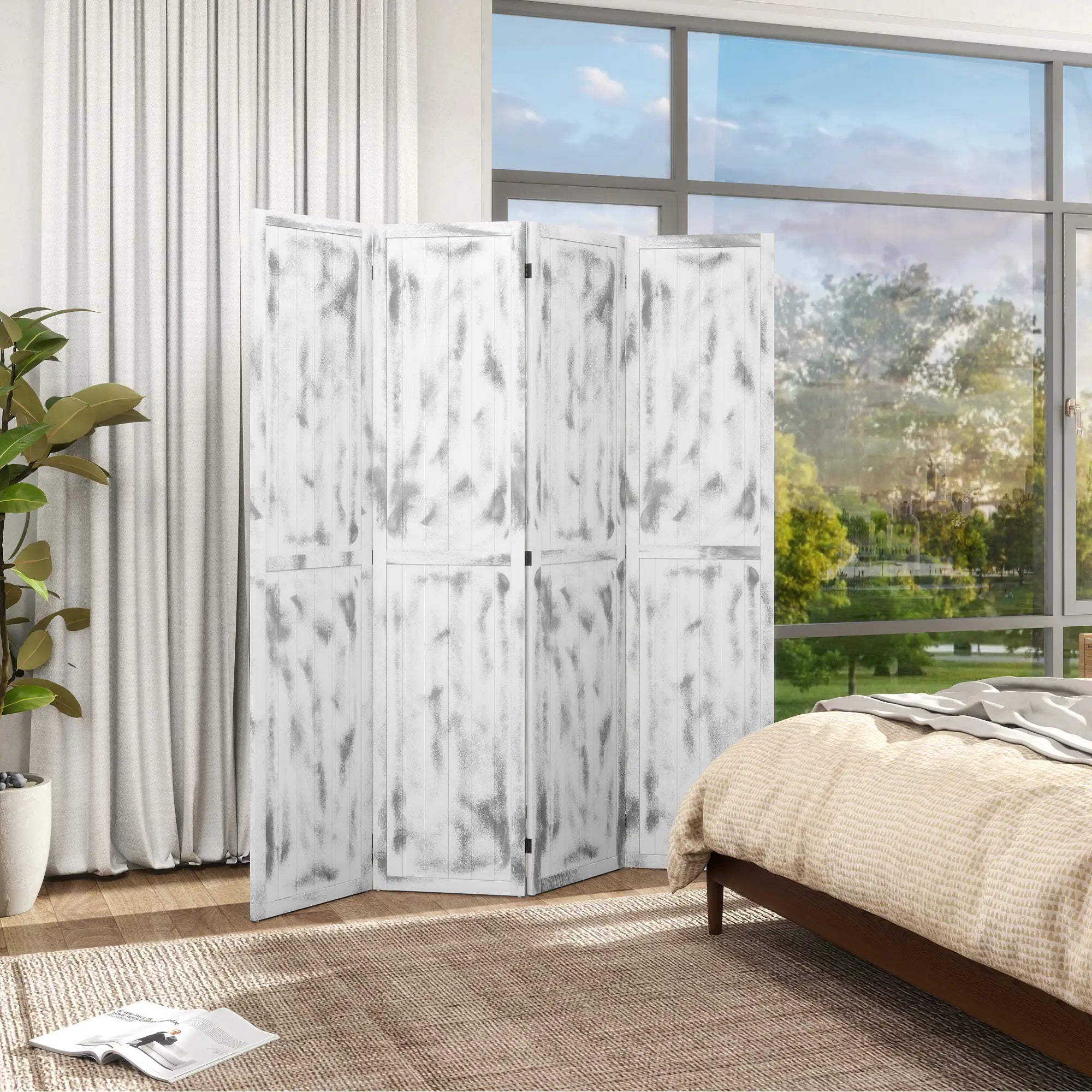 Foldable Screen Divider, 5.5' Rustic, Indoor Bedroom Office, White Room Dividers at Gallery Canada