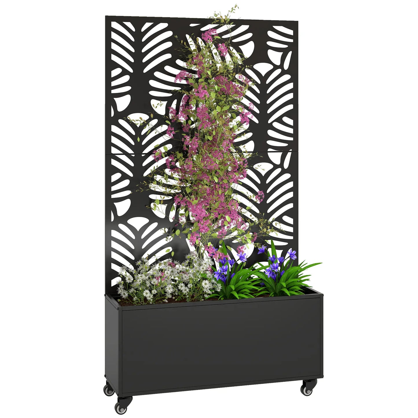 Metal Planter Box With Trellis, Raised Garden Bed With Monstera Leaf Cut-Out Galvanized Planter Boxes at Gallery Canada